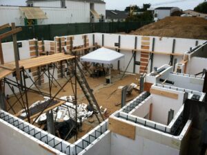 Stacked ICF blocks and rebar at the Belk Residence