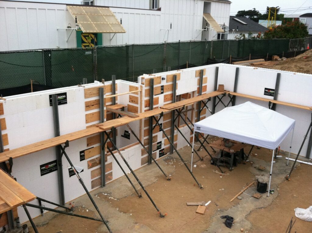 Braced Fox Blocks ICF walls with window bucks at the Belk Residence