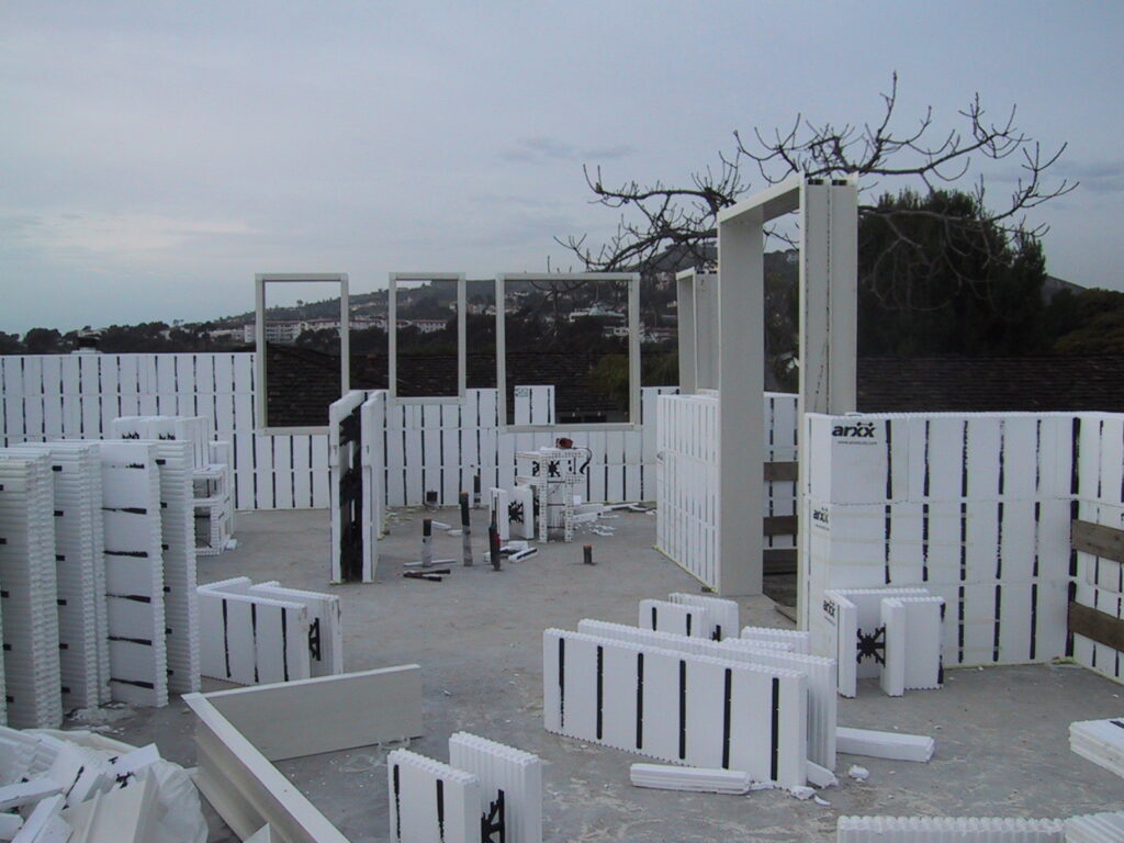 ICF blocks being stacked on a Penna Construction project
