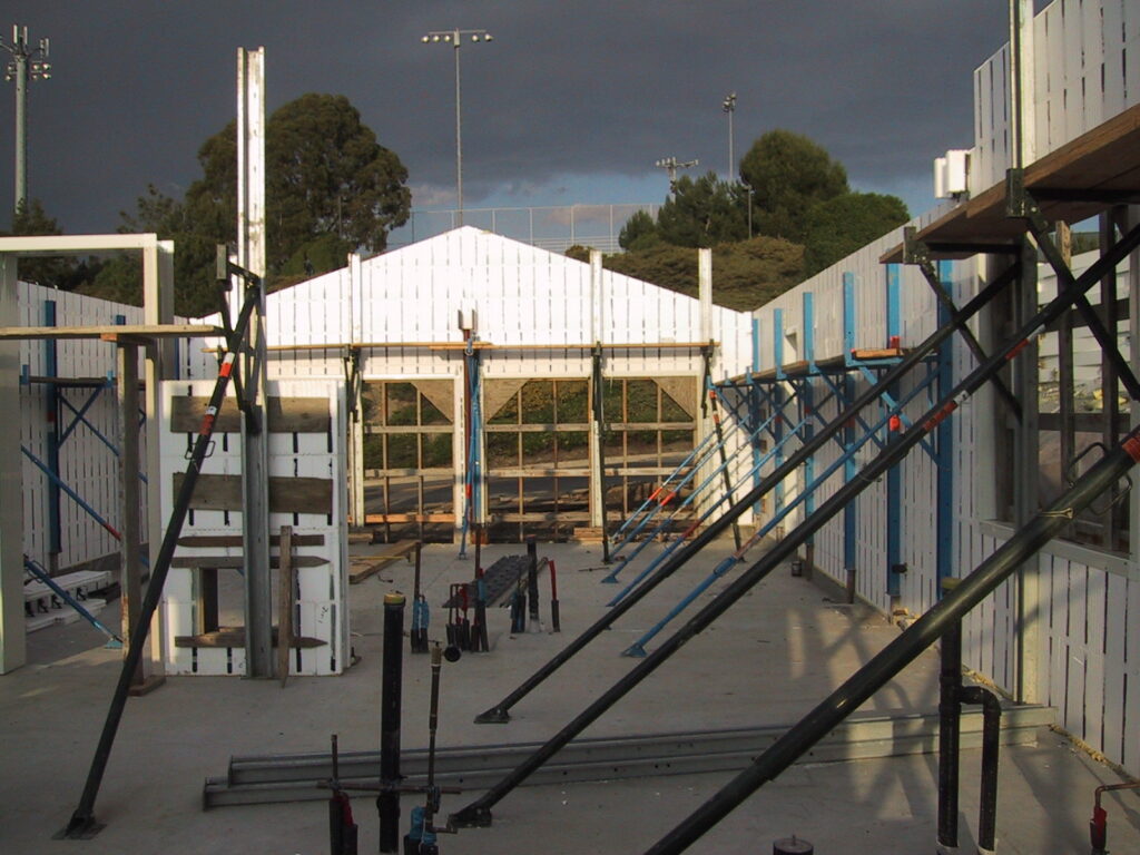Interior ICF walls with steel shoring